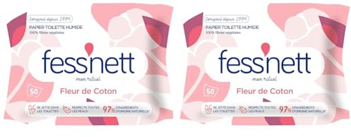 Fess'nett - Papier Toilette Humide Fleur de Coton x50 - Formule testée dermatologiquement 0% parabène 0% phenoxyethanol - Pour Peaux Normales à Sensibles (Lot de 2)