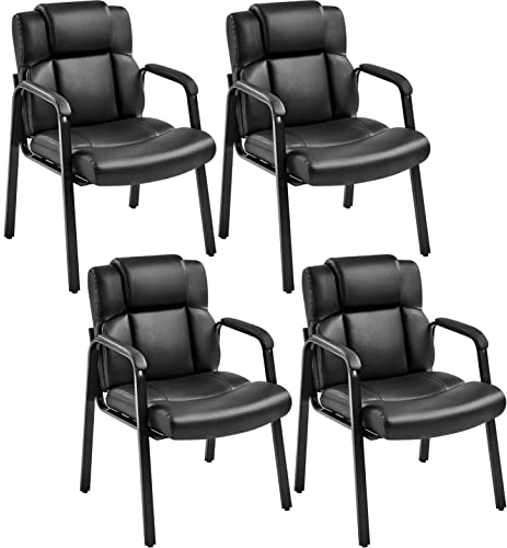 Yaheetech 4er Set Esszimmerstühle Küchenstuhl mit Armlehne Konferenzstuhl Besucherstuhl Stühle Polsterstuhl Kunstleder für Esszimmer Schlafzimmer Wohnzimmer Schwarz