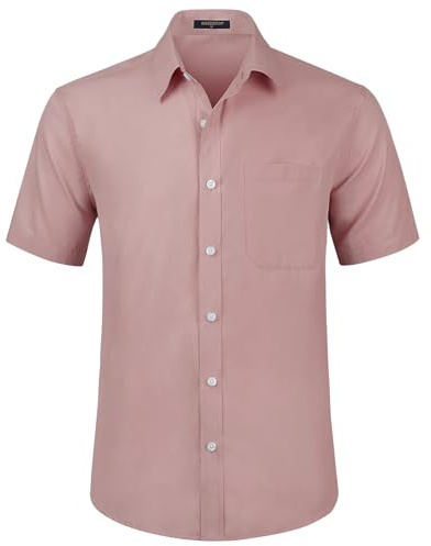 HISDERN Chemise d'été à manches courtes pour homme - Sans plis - Style décontracté - Extensible - Boutonnée