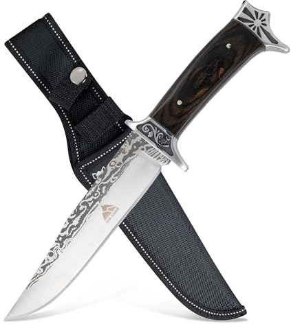 Krollmann Jagdmesser Feststehend 28,5cm – Outdoor Survival Messer mit Clip-Point Klinge & Gürtelholster – Robustes Fahrtenmesser für Camping, Bushcraft & Wandern