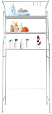 Nyana Home | Estantería Multifuncional Baño 163x68x25 cm | 3 Baldas y Colgador | Ideal para Organización Ropa/Lavabo/WC (Blanco)