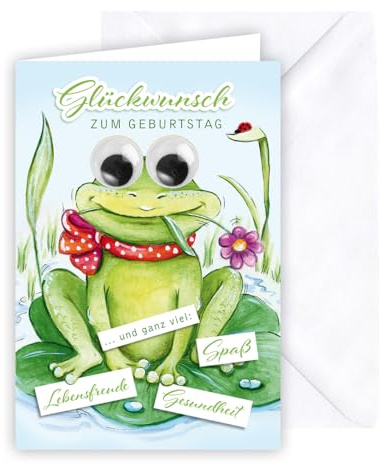 KE - Geburtstagskarte für Männer und Frauen, Glückwunschkarte, inkl. Umschlag, DIN B6 Format, weiß, Motiv: Frosch