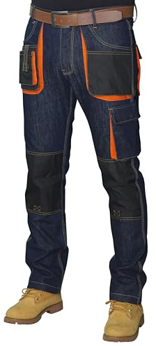 HASHOOB TRADING FZE arbetsbyxor för män arbetsbyxor arbetsjeans målarbyxor kraftiga cargobyxor med flera fickor, Blå-5, 32W x 30L