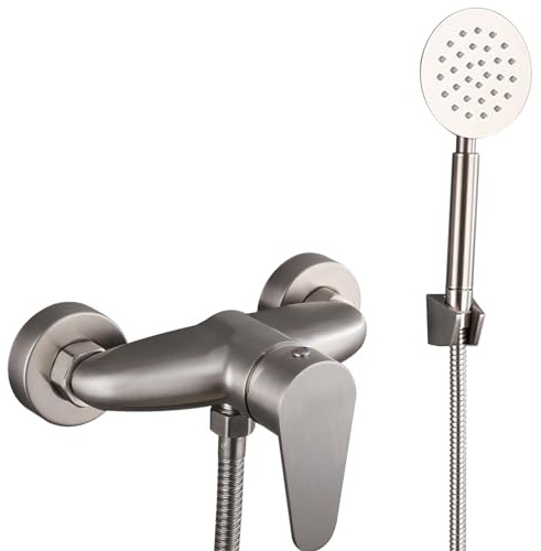 HomeLava 304 Edelstahl Duscharmatur mit Handbrause Aufputz Mischbatterie Wasserhahn Dusche Wandmontage Einhebelmischer Brausebatterie für Bad