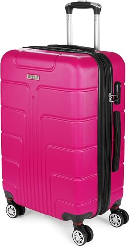 BRUBAKER Reisekoffer Miami - Erweiterbarer Hartschalen Rollkoffer mit Zahlenschloss, 4 Rollen und Komfort Tragegriffen - ABS Koffer 43 x 66,5 x 28,5 cm - Hartschalenkoffer (L - Pink)