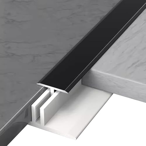 GTPBAO Übergangsprofil Abdeckleisten Schwarzer Flacher Übergang für Boden und Tür mit PVC-Basis, Rutschfester Türschwellenstreifen Aus Aluminiumlegierung für Bodenstärken Von 12–18mm(105cm/41.3 inch)