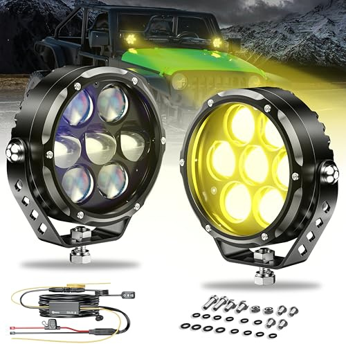 Kewig LED Pod Arbeitsscheinwerfer 90W Bernstein/Gelb Weiß Zweifarbige Zusatzscheinwerfer, Nebelscheinwerfer mit Kabelbaum, Offroad-Arbeitsscheinwerfer, kompatibel mit Motorrad J-eep, SUV