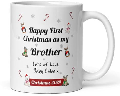 Confidently Quirky - Personalised First Christmas As My Brother White Mug, Baby First Christmas Gift For Brother, Brother Keepsake From Baby, New Brother 2024 Christmas Gift
