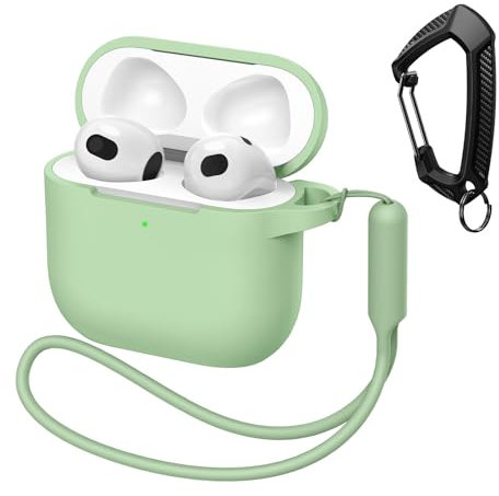 MATEPROX Silikon Hülle Kompatibel mit AirPods 4. Generation 2024 Kratzfeste Schutzhülle mit Karabiner und Kopfhörerhüllen-Halter für AirPods4-Mintgrün