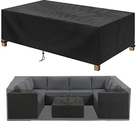 Extra große rechteckige Abdeckung für Gartentischmöbel-Set, strapazierfähig, 600D Oxford-Polyester, Outdoor-Tisch- und Stuhlbezüge, winddicht, Anti-UV-Rattan-Sofa-Abdeckung, 300 x 300 x 70 cm