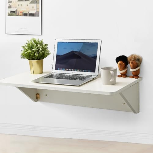Schwebender Klapptisch zur Wandmontage, für Arbeitszimmer und Büro, aus Holz, faltbar, Weiß, 50 x 70 cm