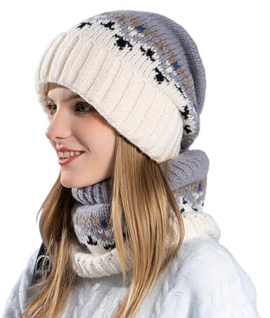Surttan Winter Hut Damen Gefüttert Kuschelig Mütze Mit Bommel Kaschmir Wintermütze Schalmütze Elegant Bommelmütze Warme Beanie Plüsch Hut Pudelmütze Weiche Gestrickte Strickmützen