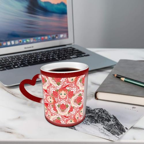 AELKSP Kaffeetassen – Farbwechseltasse, Magic Mug,Thermobeschichtung, 335ml, Keramik - Geschenkidee Männer, Frauen,Babuschka (Matroschka) Muster. Traditionelle russische hölzerne Matrjoschka mit bemal