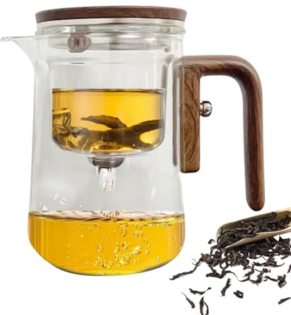 de vidrio con dispositivo de infusión | Jarra de separación de agua transparente resistente al calor con mango de madera | a prueba de derrames para apartamento, lugar de trabajo