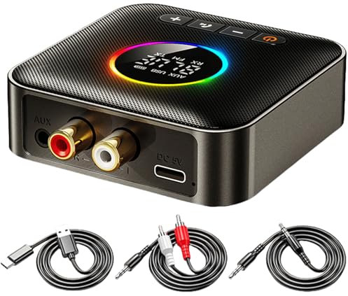 GBKDQQ Adattatore Bluetooth 5.4: Ricevitore Audio 2-in-1 & Trasmettitore FM, Adattatore Audio USB, per Sistema Stereo Domestico & Auto (Grande Display Digitale)