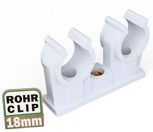 FUX 20 Rohrclips 16-18mm Rohrschellen, Rohrklemmen mit M6 Metallgewinde, Rohrhalterung, Doppelschelle für Sanitär & Heizung | Einfache Installation, Perfekter Halt, Robust & Langlebig, Vielseitig Einsetzbar