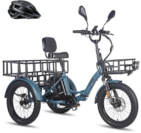 Fafrees F20 Mate E-Bike Dreirad 21Ah/1008Wh Akku Straßenzulässig [ Offiziell ] Ebike Herren 180kg (Straßenzulässig + 23.45AH Akku + Vordere Lastenkorb+große hintere Lastenkorb, Blau)