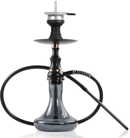SERdeerCH Glass Hookah Set completo con todo de aleación de aluminio con difusor Manguera de silicona lavable Caucho Chisha Bowl Dispositivo de gestión de calor Pinzas de carbón(Negro)