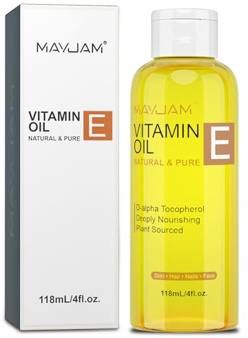 MAYJAM Vitamin E Öl 118ml – Reparaturpflege für Haut & Narben | 100% reines Vitamin E Öl (50.000 IE) mit Jojobaöl, wirksam gegen Narben, Falten und feine Linien, Feuchtigkeit & Pflege