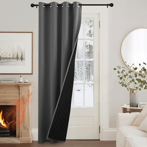 KGORGE Wärmeschutzvorhang Tür Thermovorhang mit Ösen Türvorhang 100% Blickdicht Vorhang Grau 1 Stück H 200 x B 132 cm Gardinen Wohnzimmer Türgardine Winddicht (460g/m²)