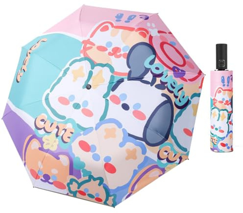 Maibar Umbrella Women UV Protection SPF 50 3D Pattern Compact UPF 50 Sun Folding Sun Umbrella for Lady (Auto Open Button)