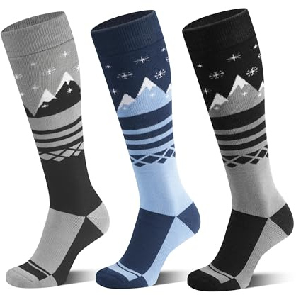 KEECOW Merino Wool Ski Socks for Men & Women Multipairs, Thermal Warm Winter Snowboard Hunting Outdoor - Knee-high (US, Alpha, Medium, Regular, Regular, Multicolor01 (Black,Grey,Blue))