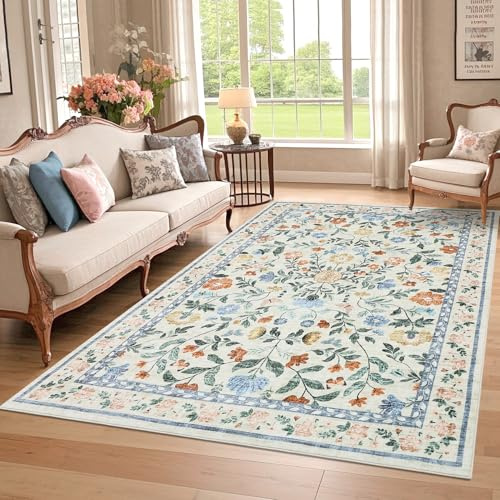 Washbale Rugs - Alfombras antideslizantes para sala de estar, 160 x 230 cm, alfombras verdes para dormitorio, alfombras de felpa suave y floral, alfombra plegable para interiores, comedor, guardería