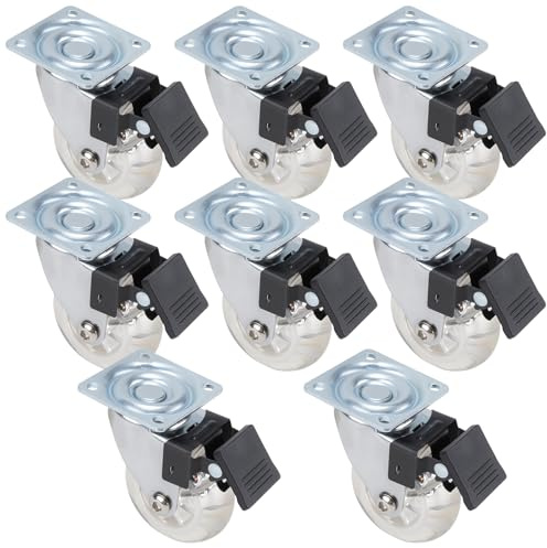 JIEHIN 8er Set 50mm Lenkrollen mit Bremse Transparent, 360° Drehbar Möbelrollen Transportrollen, Transparente Lenkrollen für Möbel, Palettenmöbel/Couchtische, 160kg Tragkraft