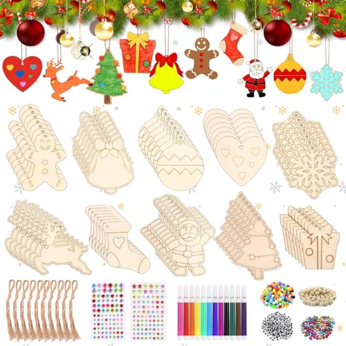 Holzanhänger Weihnachten zum Bemalen, 354PCS DIY Weihnachtsdekoration H-olz, Holz Basteln Kinder Weihnachten, Christbaumschmuck zum Bemalen, Holz Weihnachtsdeko Anhänger, für Weihnachtsbaum Deko (M1)