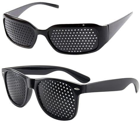 QLHNGUZ 2 PCS Pinhole Glasses Distance Eye Training Pin Hole Glasses for Fatigue Relief (Black, Normal & Sporty)
