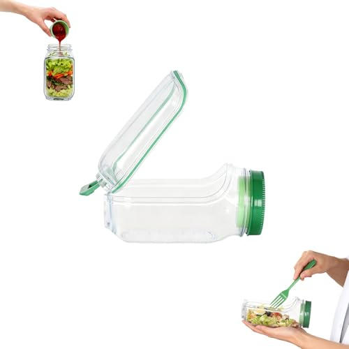 Salad Pod Container – Vertical Layering Proof Salad Jar with Side Opening Leak, Plastic Interval Salads Box with Built-In Bowl , Dishwasher Safe, Perfect for Fresh Salads Storage, Lunch & Fruit