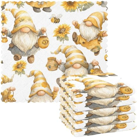 Mnsruu Microfibre Cleaning Cloths Gnome Flower Honey Pattern Reusable Dish Cloths for Washing Up 6 Pack Swedish Dishcloth Microfibre Cleaning Towels Washable Duster Rags Cloth Home
