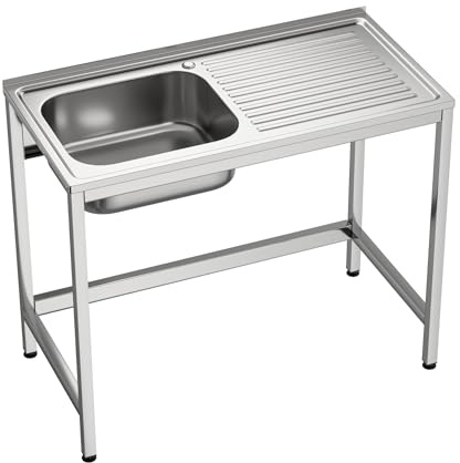 GASFRIT Fregadero Industrial Acero Inoxidable | 1 Seno con Escurridor | 800x500x850 mm | Acabado Pulido Satinado | Ideal Hostelería, Barra y Cocina Profesional (Izquierda, Sin grifo)