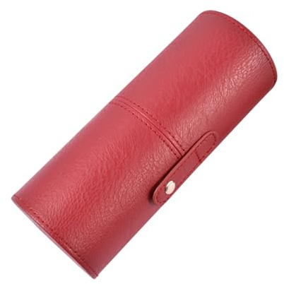 Housoutil Secchiello Portapennelli per Trucco in Pu Colore Vino Rosso, Contenitore Cilindrico per Pennelli Cosmetici da 10 Pezzi, Organizer Portapennelli da Trucco Portatile per Beauty