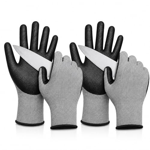2 Pairs Level 5 Cut Resistant Work Gloves Men Women Touchscreen (Size XL) | MicroFoam Nitrile Coated Palm, Breathable Safety Gloves for Gardening/Construction/Mechanic, Heavy Duty Cut Proof Protection