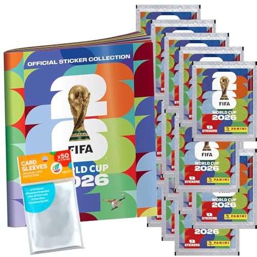Bundle mit WM 2026 Sticker - 1 Sammelalbum + 20 Tüten+ exklusive collect-it Hüllen