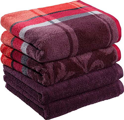 Erwin Müller Handtuch-Set 4er-Pack Beere Größe 50x100 cm - Ludwigsburg - 100% Baumwolle - kuschelweich, saugstark, voluminös - praktisch durch beidseitige Schlaufen (weitere Farben)