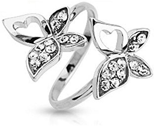 Bungsa Mittelring Schmetterling mit Stein Silber Zehenring für Damen (Zehring Fussschmuck Fussring Toe-Ring Nail Ring Mittelring Nagelring biegbar verstellbar)