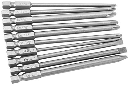 10pcs Embouts de Tournevis Cruciformes et Plats à Sertir en Acier S2, Jeu de Tournevis Tige Hexagonale Magnétique PH1 PH2 1/4inch 100mm