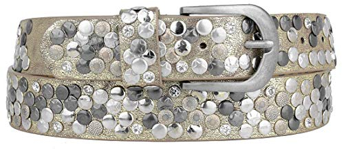 Zakatte • DAMEN NIETENGÜRTEL AUS KUNSTLEDER MIT STRASS 65 BIS 125 CM F01 (115 cm, Gold)