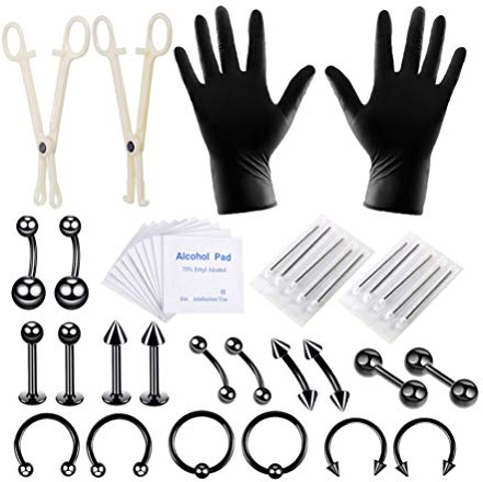 Healifty Piercing Werkzeuge Set 42 Stück Für Lippen Augenbrauen Ohr Und Bauch Präzisions-Punktionswerkzeuge Für Körperschmuck Diy Professionelle Und Private Anwendung