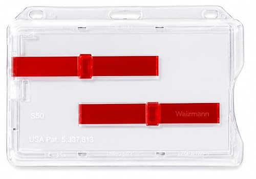 5x Kartenhülle Kartenhalter Ausweishalter Namensschild 2 Karten Hartplastik HORIZONTAL ROTER AUSSCHIEBER