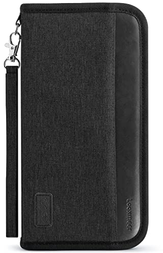 Looxmeer Reisepass Tasche Familie Reisepasshülle mit RFID-Blocker, Wasserdicht Reiseorganizer, Travel Organizer Damen Herren für Reisedokumente kreditkarten Tickets Ausweis, Ganz Schwarz