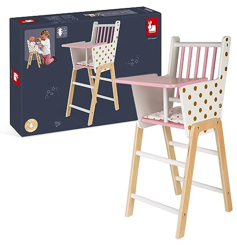 Janod - Candy Chic - Hochstuhl aus Holz für Puppen bis 42 cm - Puppenzubehör - Ab 3 Jahren, J05888