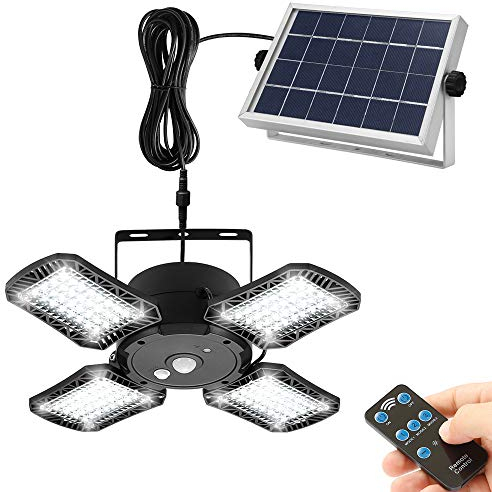 GEYUEYA Home FANS Solarlampen Für Außen- Mit Bewegungsmelder, 1200LM, 108LED, 5M Kable Mit Fernbedienung,5 Modi, IP65 Wasserdicht