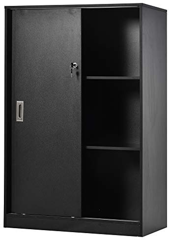 HOMCOM Skrivbordsskåp 2 låsbara skjutdörrar dim. 80 L x 40 l x 120 H cm 2 hyllor paneler partiklar svart