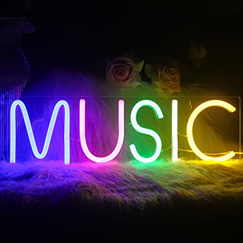 Wanxing Neonlicht Musik Leuchtreklame für Wanddekor Bunte Buchstaben Neonlichter Zeichen Musik Wort LED Neon für Schlafzimmer Spielzimmer Club Musik Bar Party