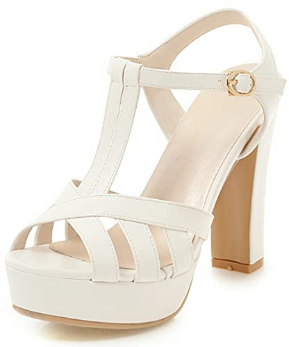 Sandali con Tacco Alto Donna, Sandali Peep Toe Eleganti Tacco a Blocco Scarpe da Sera con Plateau Fibbia con Cinturino a T, Numero 32-43