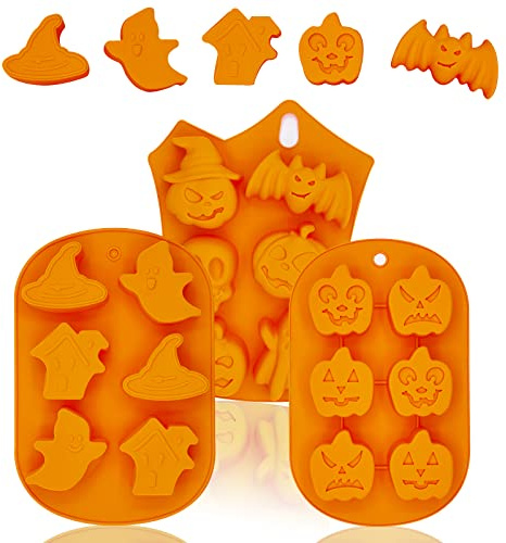 Halloween Kürbis Silikon Backformen 3 Stück, Cake Backform, Silikonform DIY Machen Schokolade Süssigkeit, Schädel, Hexe, Backwerkzeuge für Halloween Party