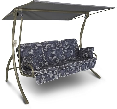 Angerer Freizeitmöbel GmbH Hollywoodschaukel Primero - Gartenschaukel Made in Germany - Schaukel zum Sitzen, Liegen und Entspannen - inklusive Bett-Funktion - einfache Montage (Grau Schmetterling)